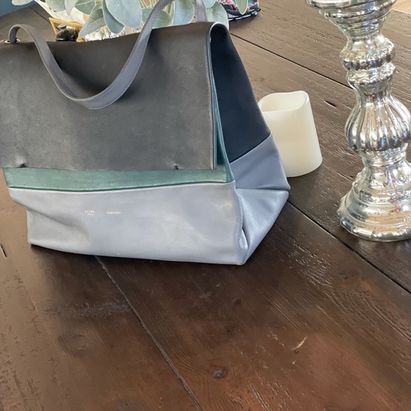 Celine $2500 all soft bag in forest green, black and grey - Picture 2 of 14